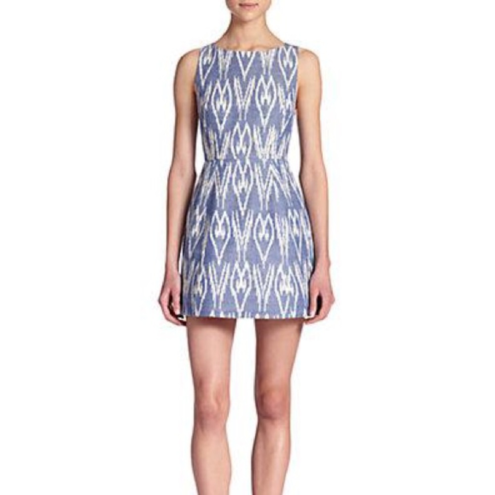 Alice and Olivia Epstein Ikat Chambray Blue and White Dress Size 6